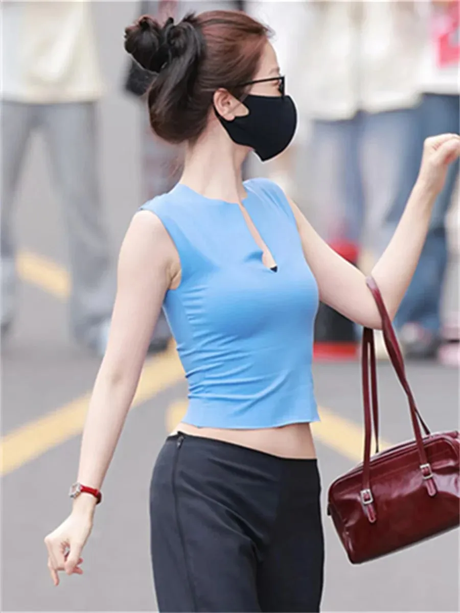 Weird Puss Casuals Trend Tank Top Women Chic Classic Split Patchwork Stretch Απλό αθλητικό Streetwera Fashion Basic Daily γιλέκο