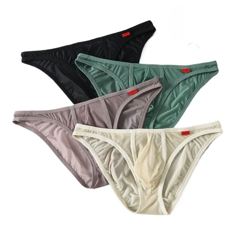 Men's Briefs Ultra-Thin Mesh Transparent Underwear Breathable Quick-Drying Low-Rise Sexy U Shaped Pouch Panties Tanga Slip