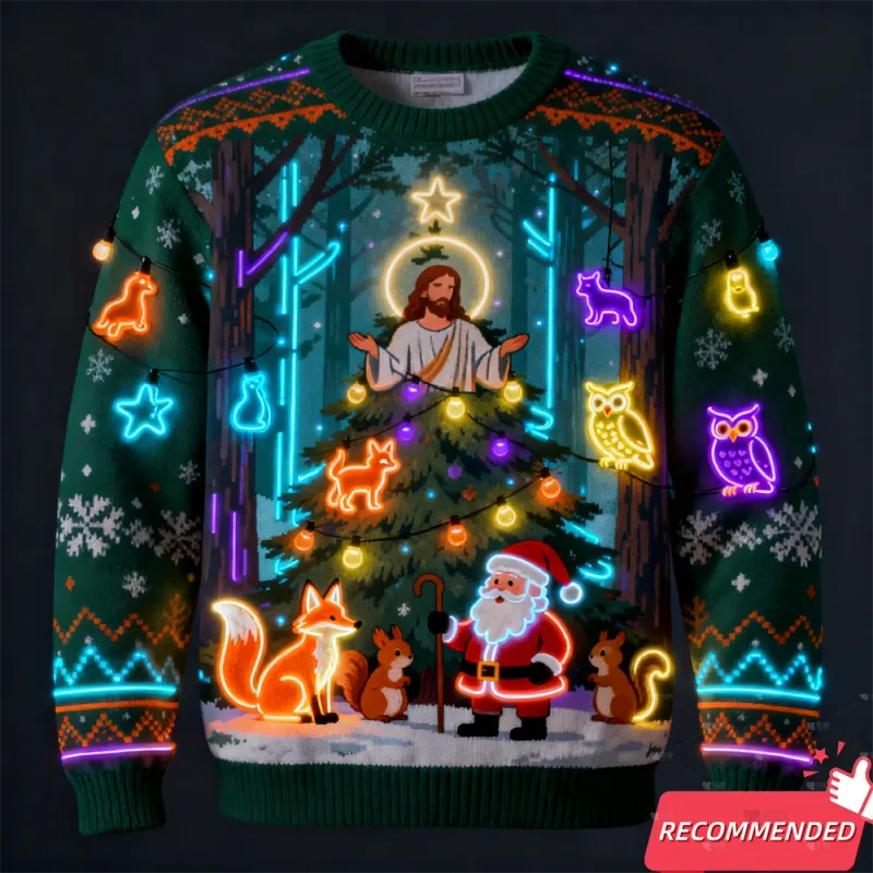 Cahaya Neon Palsu 3D Bercetak Hodoh Xmas Sweater untuk Wanita Lelaki Pakaian Merry Christmas Snowman Lucu Santa Jesus Pullovers Tracksuit