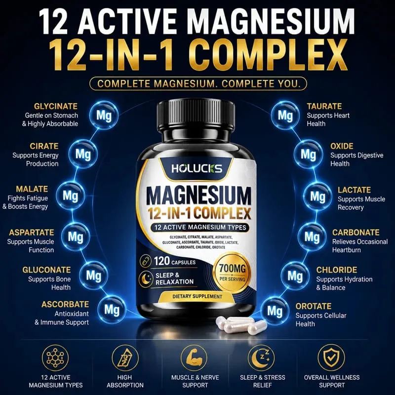 Magnesium Capsules with 1000mg Citrate Support Relaxation Relieve Fatigue Cardiac Health Daily Vitality for Men & Women