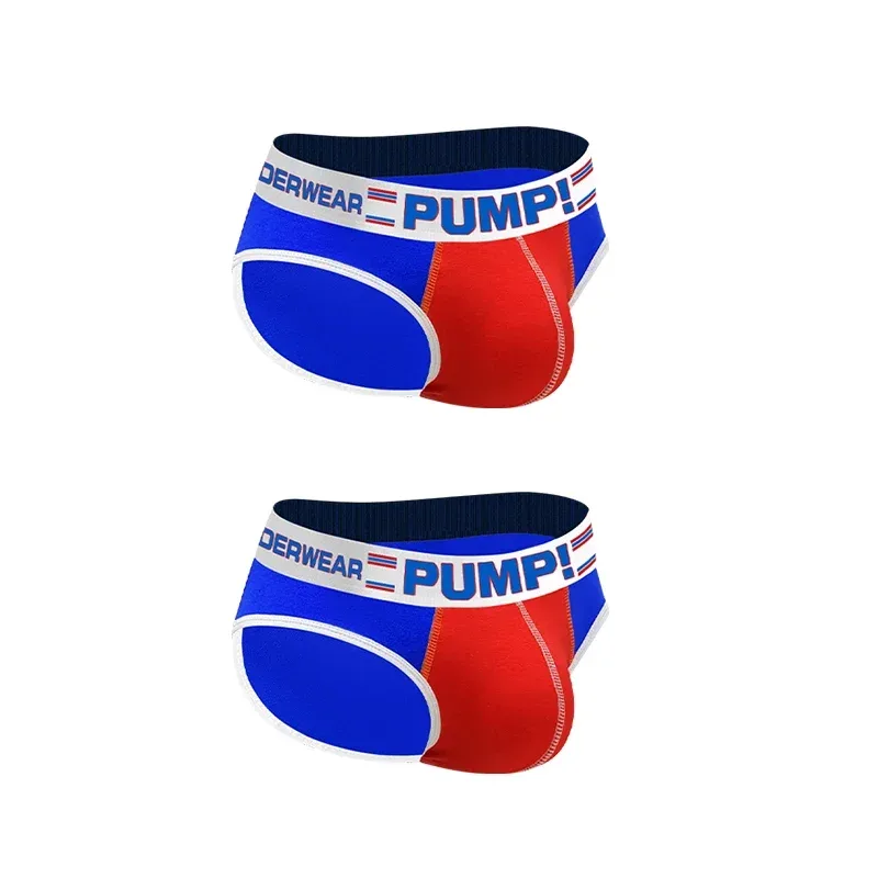 Men's Cotton Color Block Briefs, Pump! Logo Wide Waistband Low Rise Sexy 3D Convex Pouch Underwear 3256813080433415