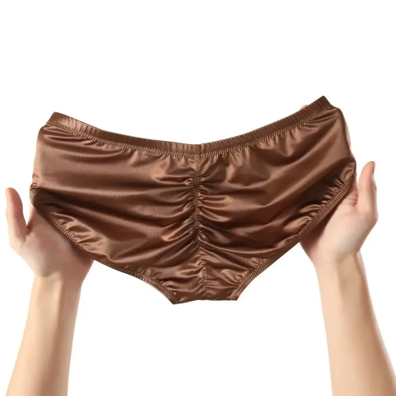 Smooth Low Waist Male Underwear Ice Silk Bulge Pouch Satin Silk Briefs Glossy Shiny Lingerie Men's Triangle Panties Youth
