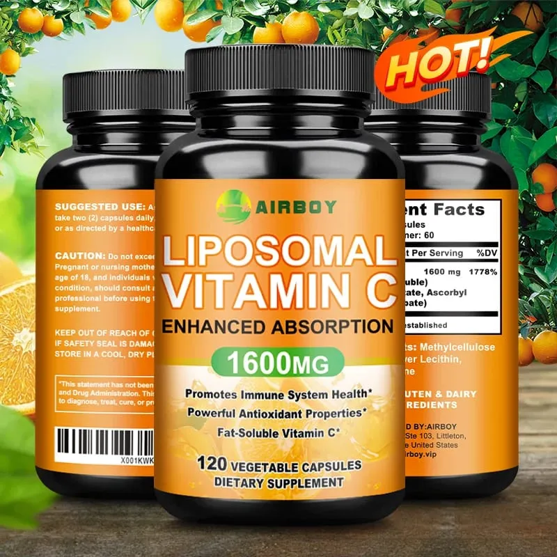 Liposomale vitamine C 1600 mg - Bevordert de productie van collageen Immuunondersteuning Krachtige antioxidant