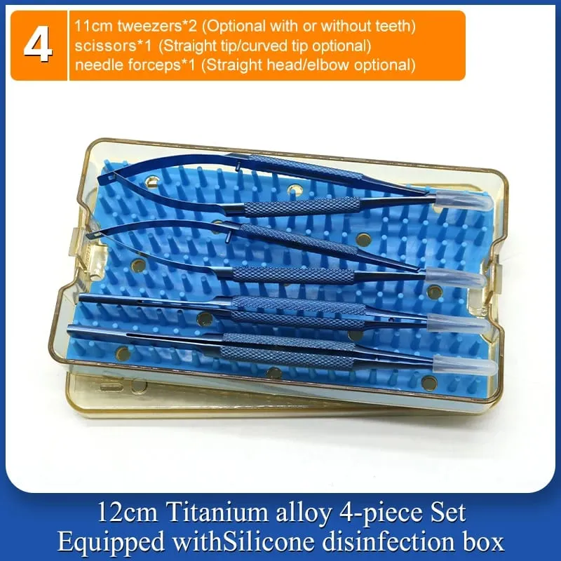 4 חלקים/סט של מכשירי מיקרוכירורגיה עיניים 12/16/18 ס"מ מספריים+מחזיק מחט+פינצטה כלי ניתוח מפלדת אל חלד