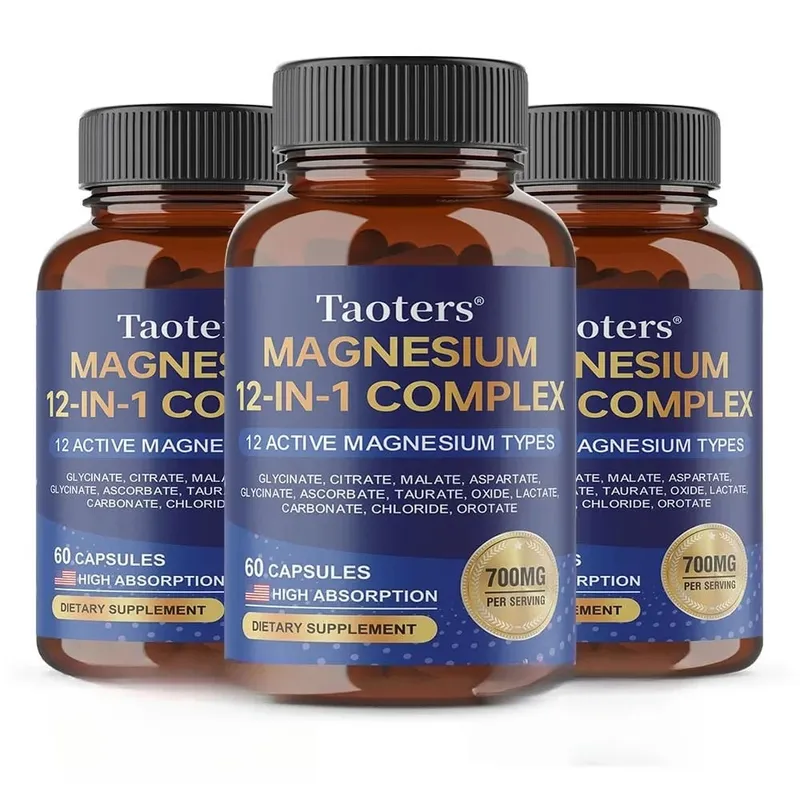 Magnesium 12-in-1 complex supplement – ​​700 mg hoge absorptieglycinaatcitraatmalaat en tauraatmengsel voor spierzenuwslaap