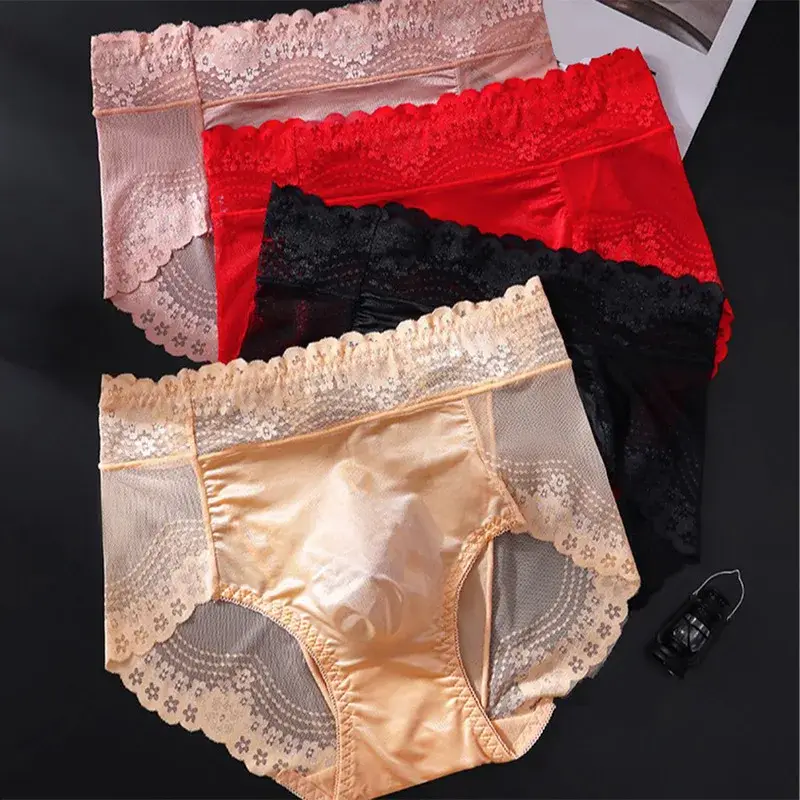 1pc Men Lace Thin Seamless Ice Silk Sexy Briefs 3d Bulge Pouch Low Waist Pantie Summer Breathable High Elastic Soft Underwear