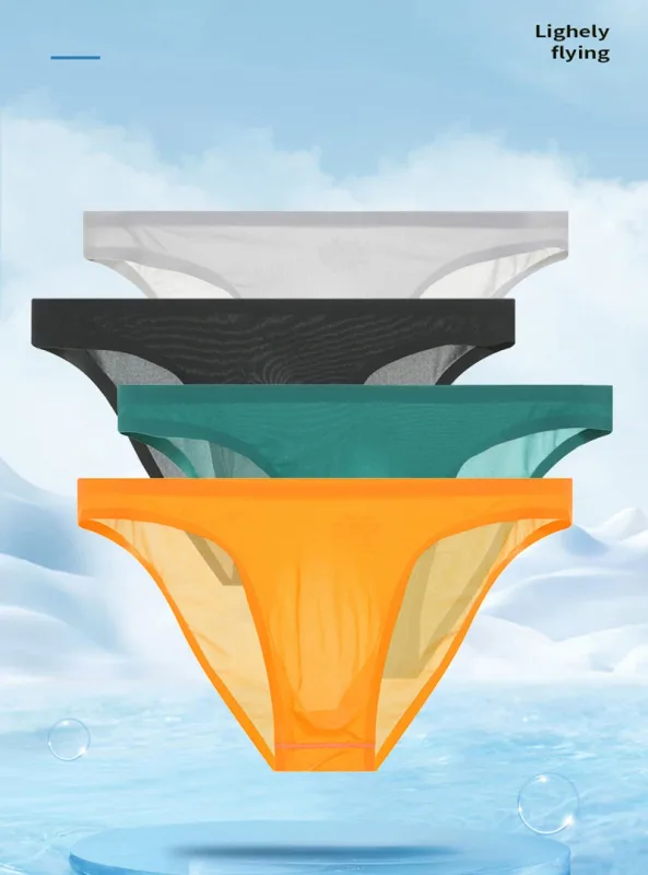 Mens Ice Silk Seamless Ultra-Thin Underwear Transparent Quick Dry Sexy Pouch Briefs Male Seamless Breathable Panties Underpants