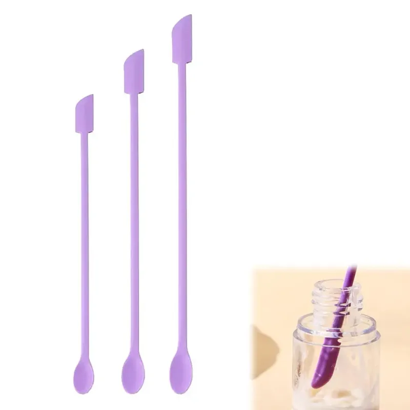 3pcs Portable Mini Silicone Scraper Soft Lengthened Face Mask Brush Double-head Jam Scraping Spoons Set ng Makeup Brushes