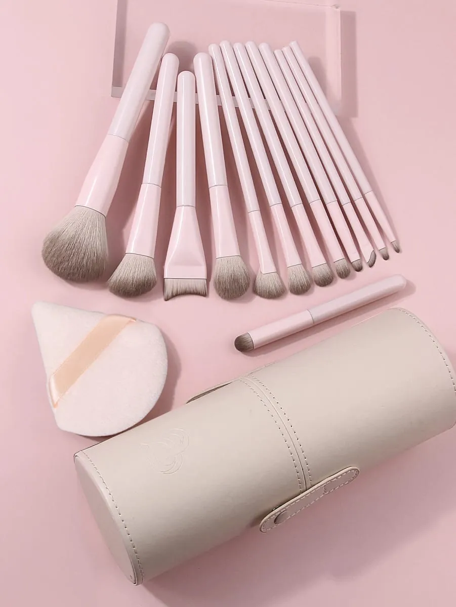 15Pcs Makeup Brushes Set na may Storage Bucket at Triangle Powder Puff Foundation Blush Eyeshadow Contour Mga Tool sa Pampaganda ng Buong Mukha