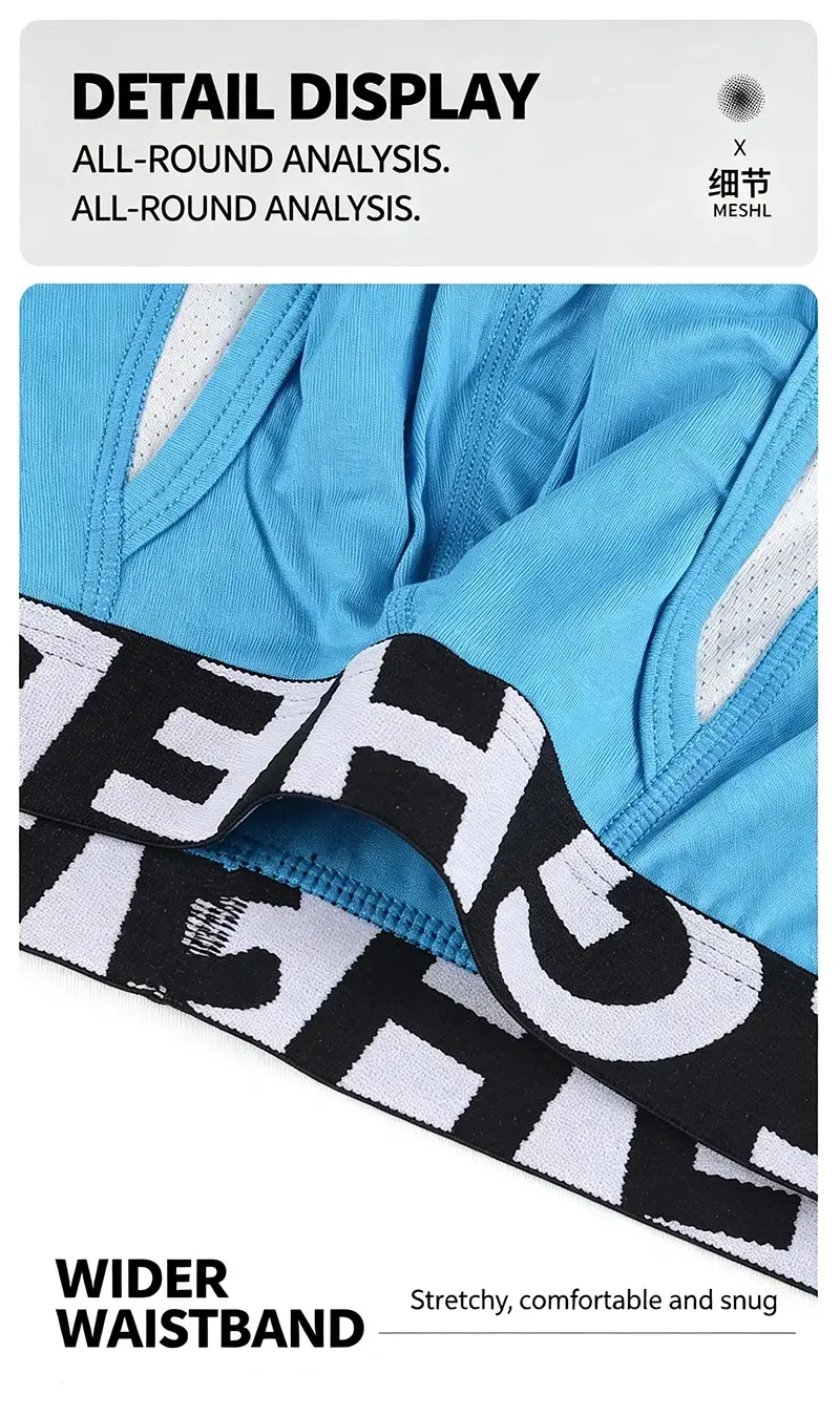 Men's Long Leg Cotton Boxer Briefs with Scrotum Pouch Anti-Chafing U Convex Separation Sports Underwear for Comfort