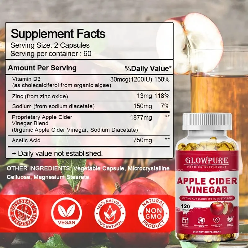 Apple Cider Vinegar Capsules Detox Para sa Bloating at Constipation Slimming Fat Burning Digestive System Health