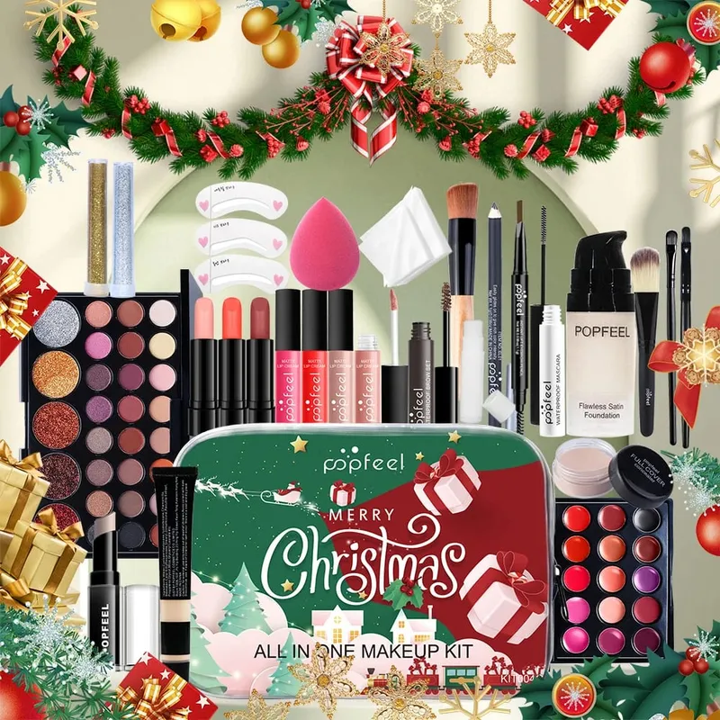 Christmas Makeup Set - Complete Collection of Eyeshadow Foundation Lipstick for Holiday Celebrations and Everyday Glam