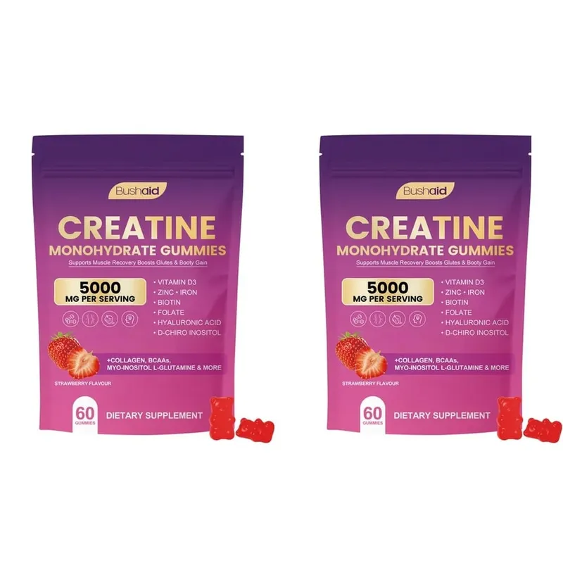 BushAid Creatine Monohydrate Gummies για μυϊκή αποκατάσταση μετά την προπόνηση με Multi-Collagen Blend BCAA and Zinc 60 Gummies