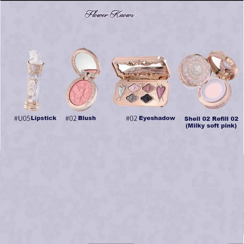 Flower Knows Strawberry Rococo Σετ Μακιγιάζ Glitter Matte Eyeshadow Palette Blusher Power Velvet Κιτ κραγιόν Σετ αρωμάτων