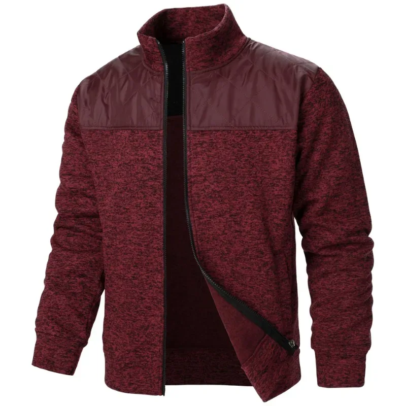 Panlalaking Tagpi-tagping Sweatshirt Stand Collar Jacket Slim Fit Cardigan Streetwear Kasuotang Pang-sports Casual Zip Up Coat Panlabas na Tracksuit na Panlalaki