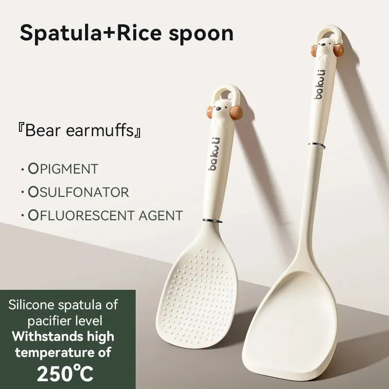 Új, továbbfejlesztett konyhai edény 3 részes készlet - Szilikon spatula rizs és leveses kanál hőálló, tapadásmentes főzőeszközök