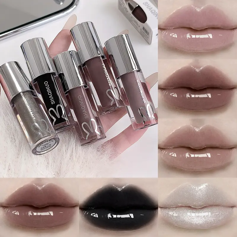 Καθρέφτης Watery Lip Gloss Διαρκής ενυδατική απόχρωση χειλιών Cool μαύρο ασημί γκρι μαργαριτάρι λεπτό αφρώδη κραγιόν καλλυντικά μακιγιάζ