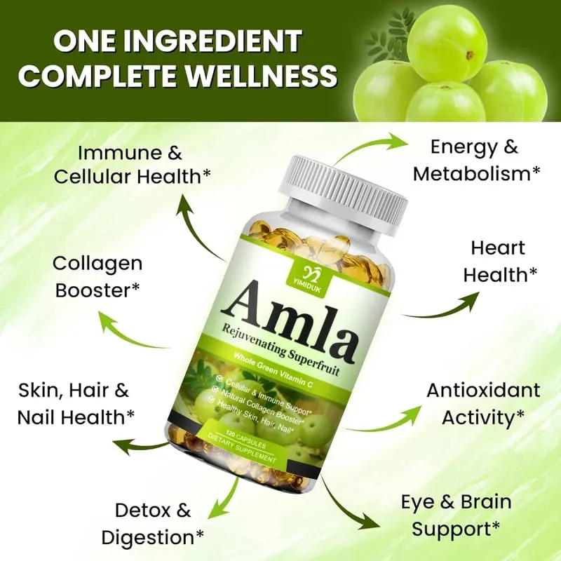 Organic Amla Capsules Support Collagen Fights Free Radicals & Daily Wellness Antioxidant Power for Immunity & Skin Health