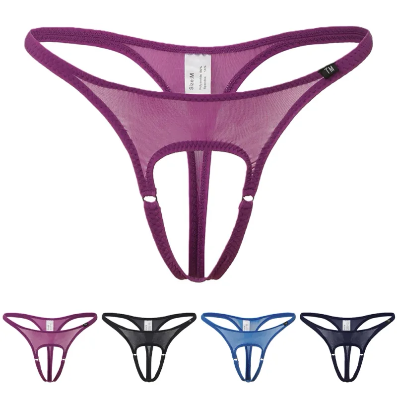 Sexy Men Underwear Thongs with Front Open Pouch Low Rise Fit High Elastic Stretch for Club Party 95%Polyester+5%Spandex