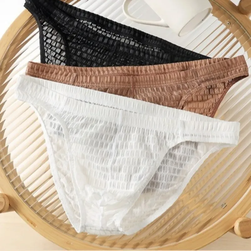 Breathable Low Waist Men's Briefs Transparent Ultra-thin Ice Silk Underwear Lingerie Mesh Panties Male Comfort Fit