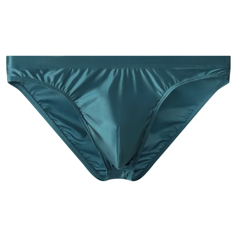 Luxury Brown Satin Men's Bikini Briefs High Elastic Waistband Smooth Shiny Underpants With 3D Contour Pouch Breathable Intimates