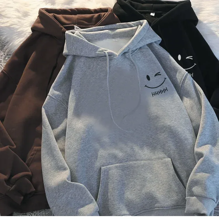 Pull à capuche pour hommes, visage souriant, drôle, mode Couple, américain, lourd, ample, épais, en cachemire, pour garçons