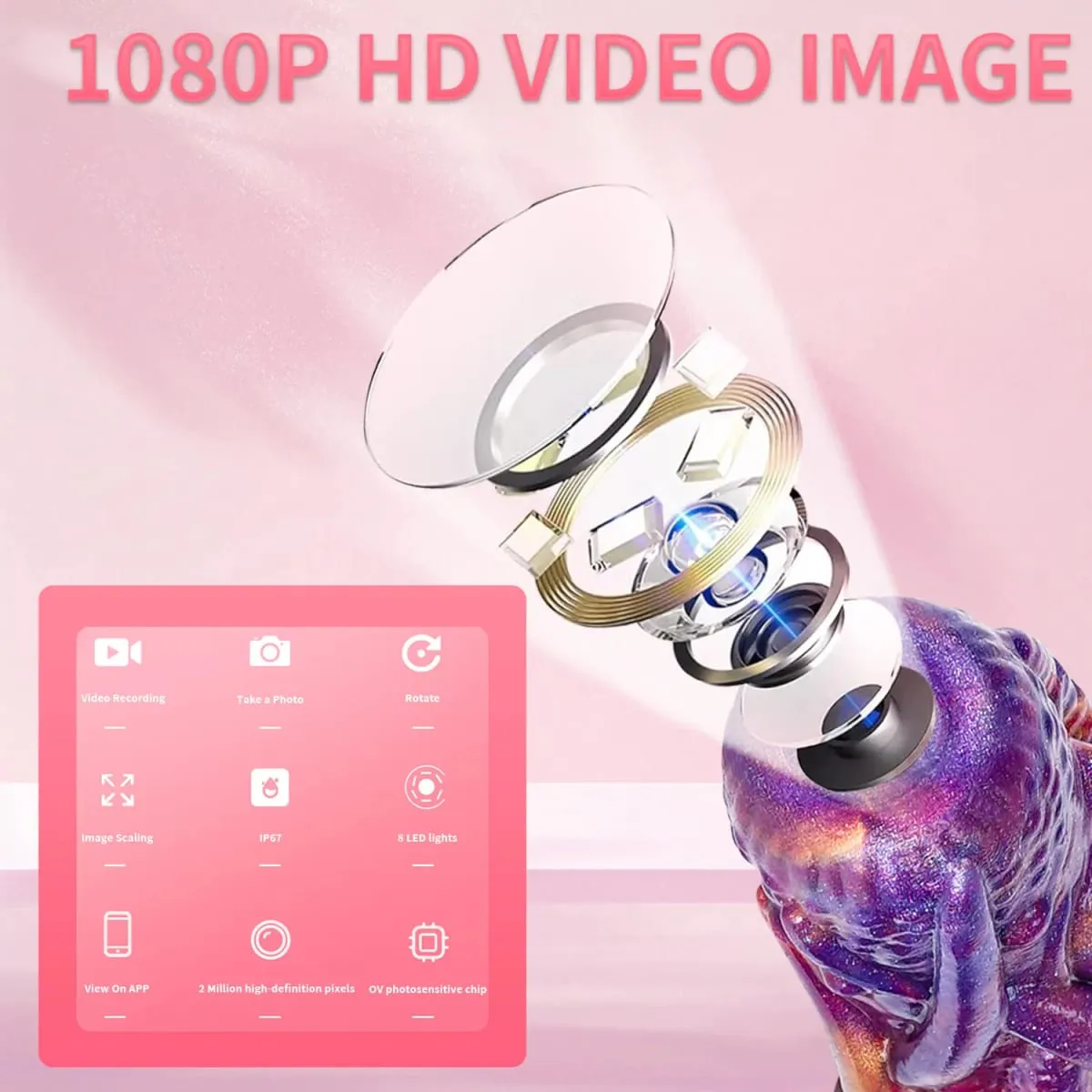 1080P Endoscope Camera Silicone Anal Plug Real-Time Viewing Dildo with 8 LED Lights IP67 Waterproof SexToy for Adult Exploration