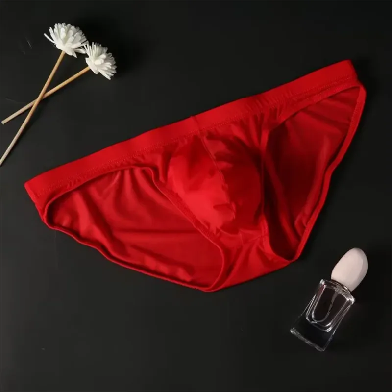 Plus Size M-4XL Man Ice Silk U Pouch Briefs Low Waist Translucent Nylon Underwear One-piece Sexy Ultra-thin Male Underpants