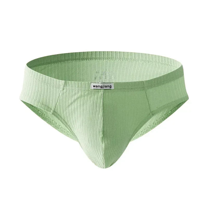Men's Ribbed Cotton Separate Pouch Briefs Breathable Low Rise Soft Stretch Underwear Panties 1PC