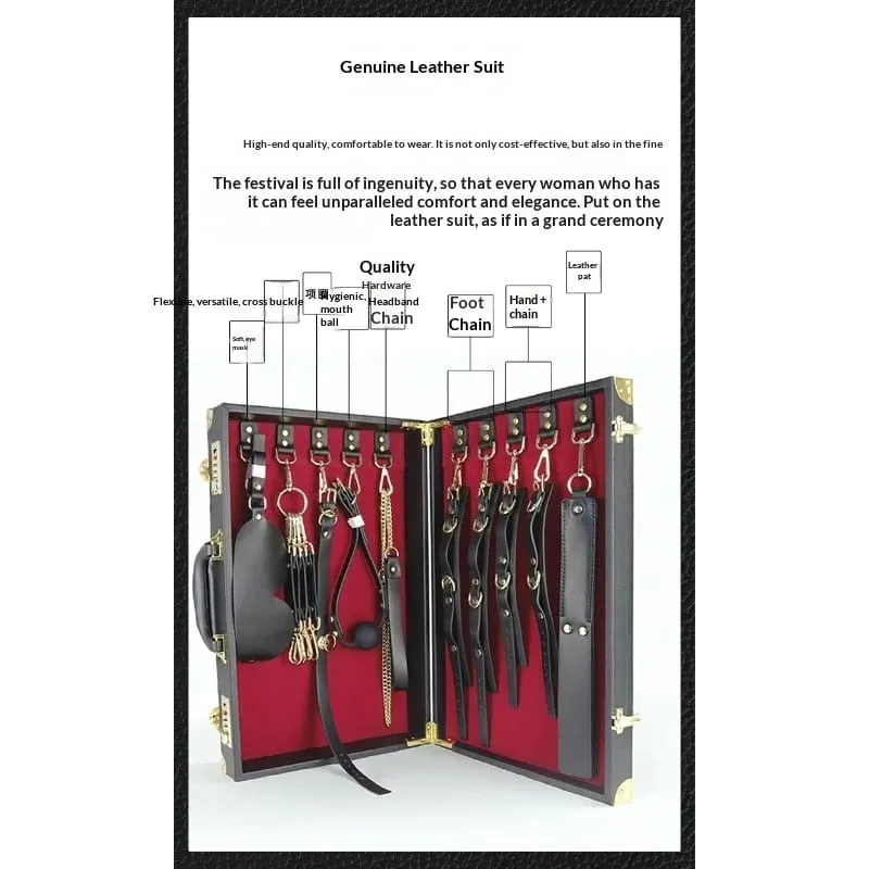Genuine leather 8-piece prop set bondage blindfold choker genuine leather couple adult sex toys SM alternative toys.Dom Sub