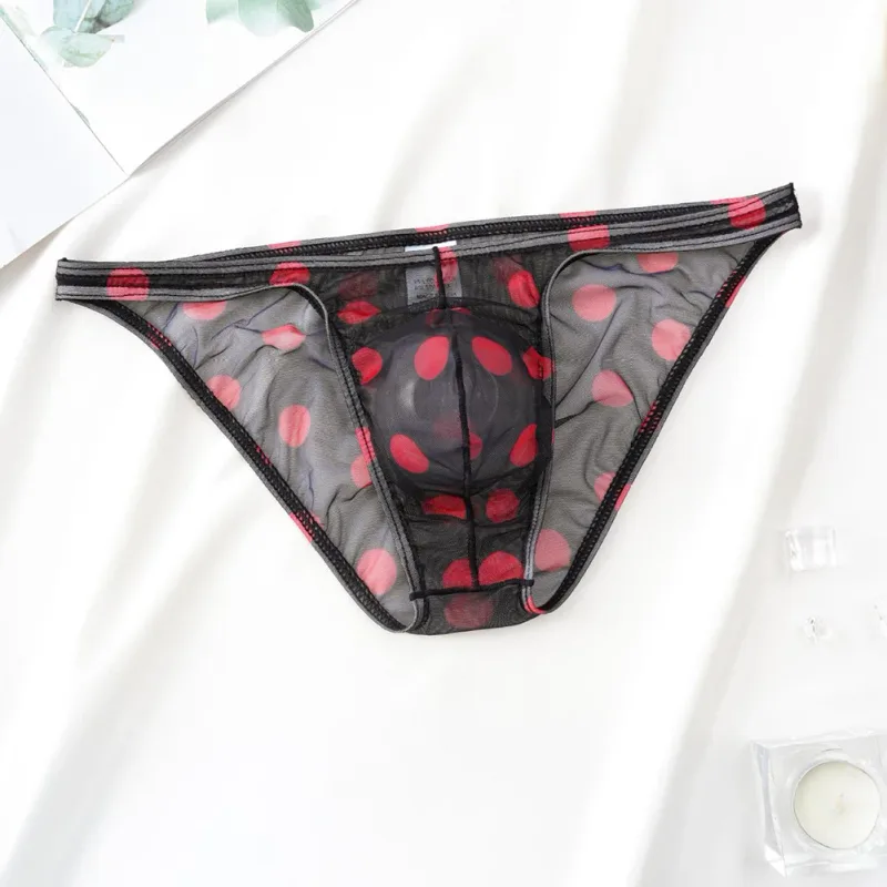 1pc Men Sexy Mesh Sheer Underwear Printed Brief Breathable Low Rise U Shape Pouch Panties Comfortable Lingerie