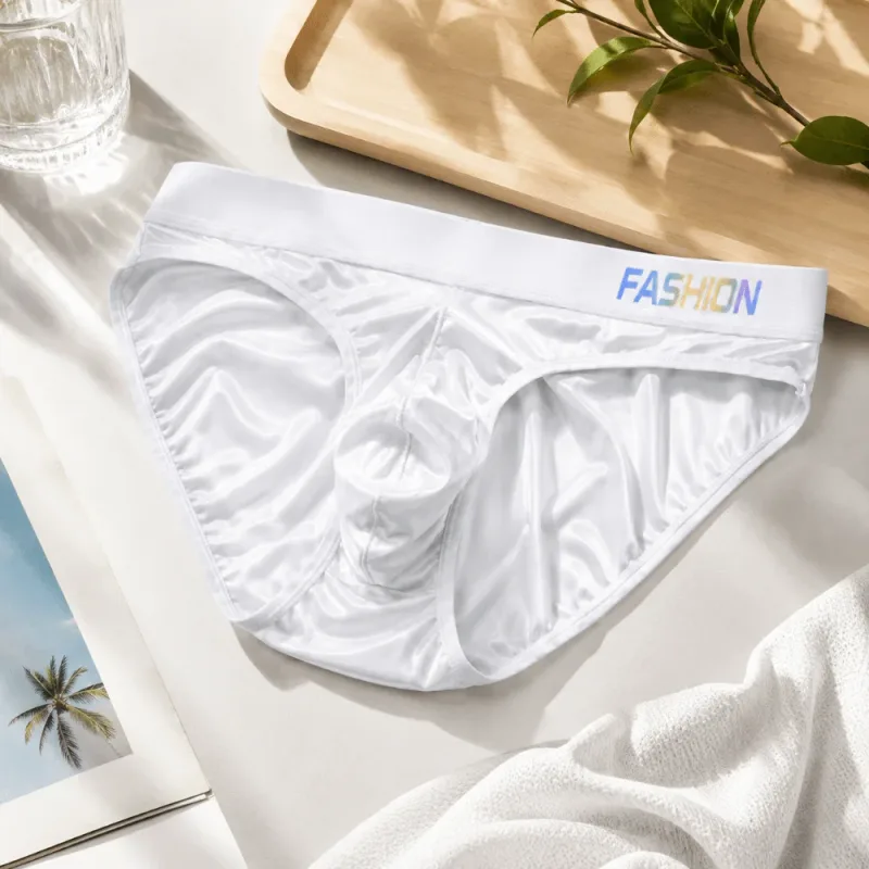 Underwear Men's Triangle Panties Low Waist Ultra Smooth Satin Silky Briefs Lingerie Gradient Letter Glossy Underpants Daily Wear