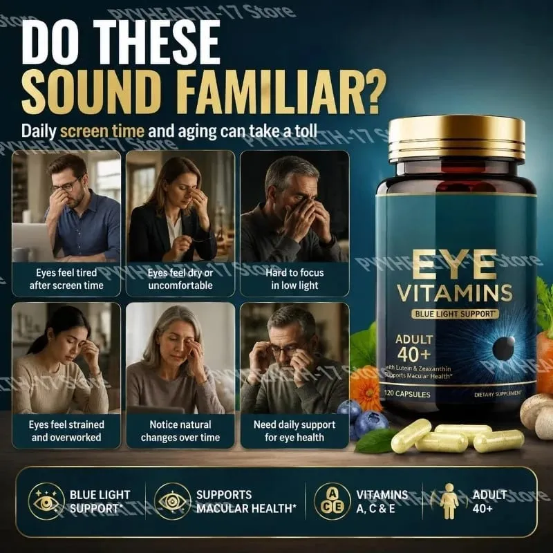 Eye Vitamins Capsules Blue Light Support na may Lutein at Zeaxanthin para sa 40+ Macular Health Support para sa Lalaki Babae 120 Capsules