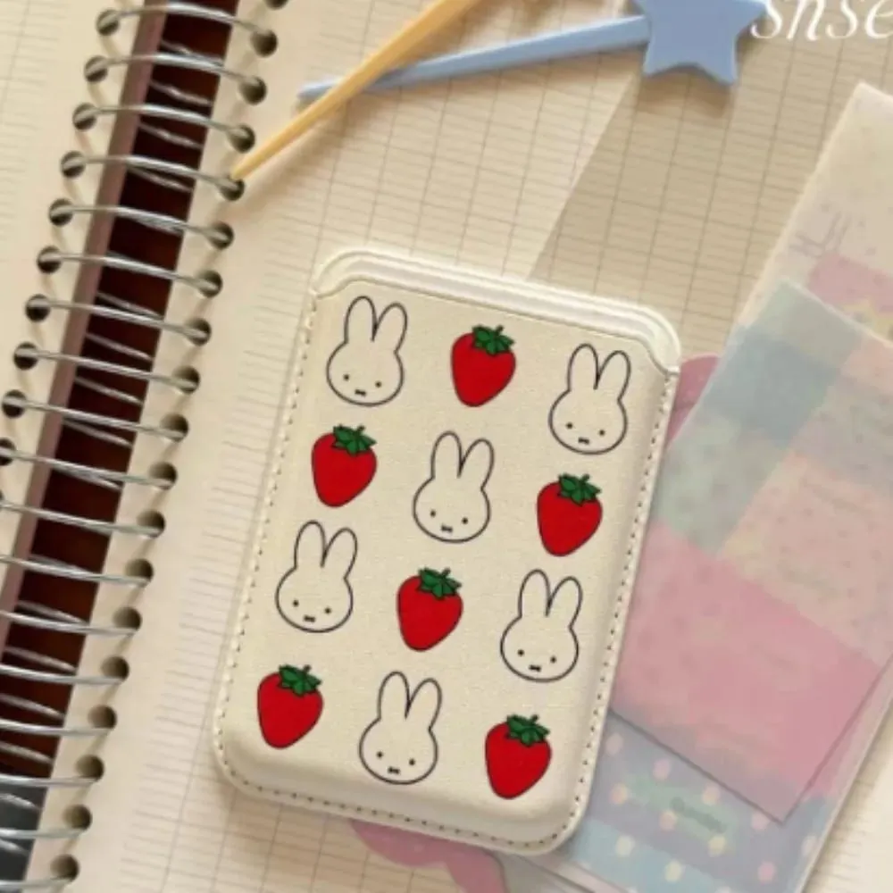 Casing Kartu Magnetik Kelinci Miffy Kawaii Casing Kartu Miffy Anjing Garis Kartun Lucu Cocok untuk 16Promax 15Pro 14Plus