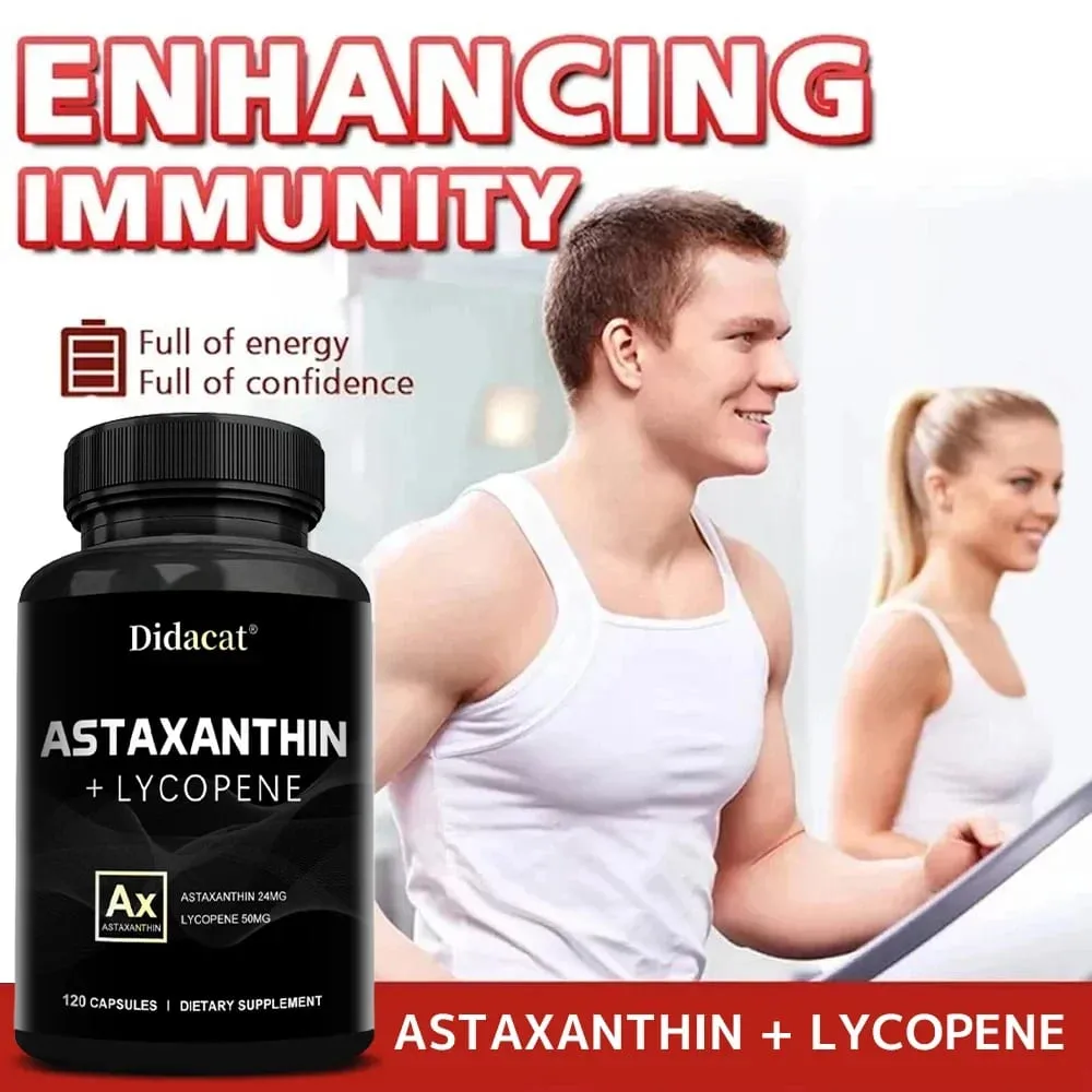 Icelandic Astaxanthin 24mg + Lycopene 50mg Heart Brain Joint Immune Antioxidant Dietary Supplement - 120 Capsules