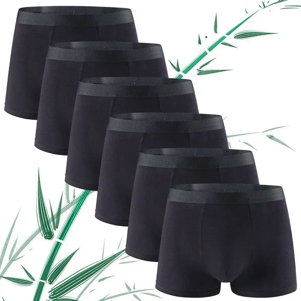 6 Pieces Bamboo Fiber Men's Underwear Solid Color Simple Men Boxer Shorts High Quality Fabric Knickers Soft Breathear Panties
