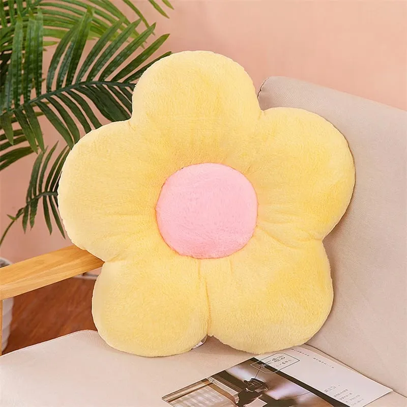 Praktikus 35 cm-es Kawaii színes virágos plüsspárna párna, puha napraforgó növényi szőnyeg, töltött kanapéágy alvó háttámla dekorációval