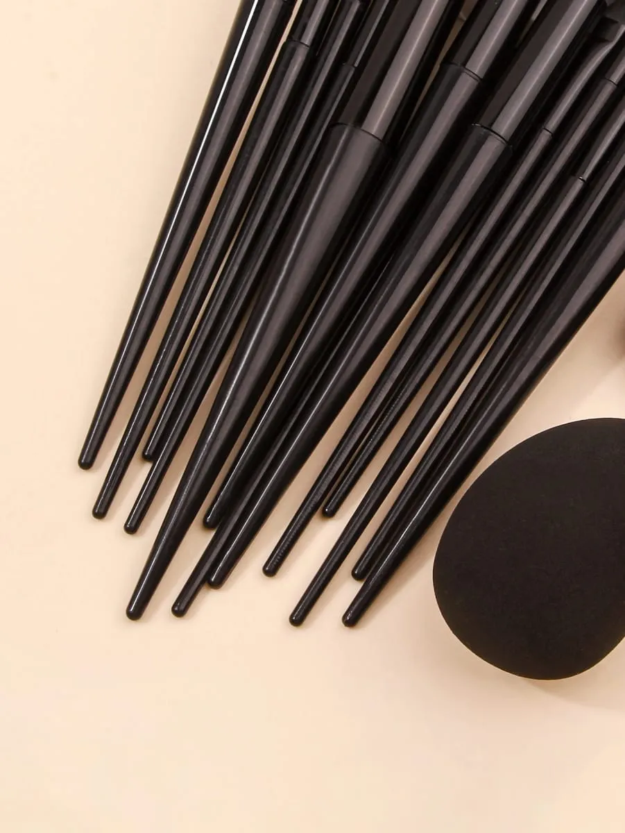 13pcs Black Makeup Brush Set Soft Powder Brush Portable+1pcs Triangular Sponge Puff+1pcs Foundation Make-up Sponge Beauty Egg