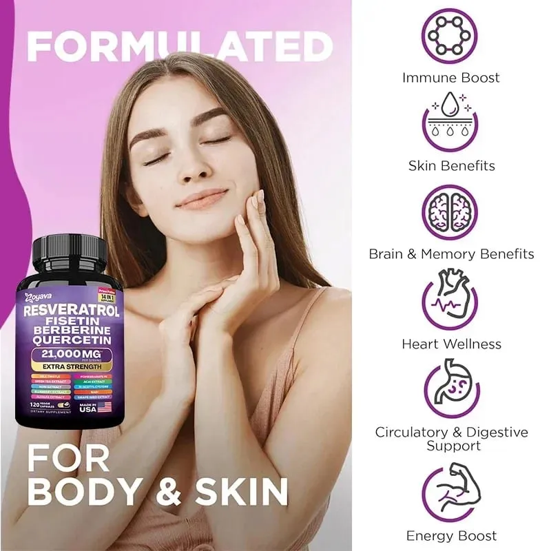 Resveratrol Extract Capsules - Mga Benepisyo sa Immunity Antioxidants Ang Cardiovascular Health ay Nagtataguyod ng Makinis na Balat