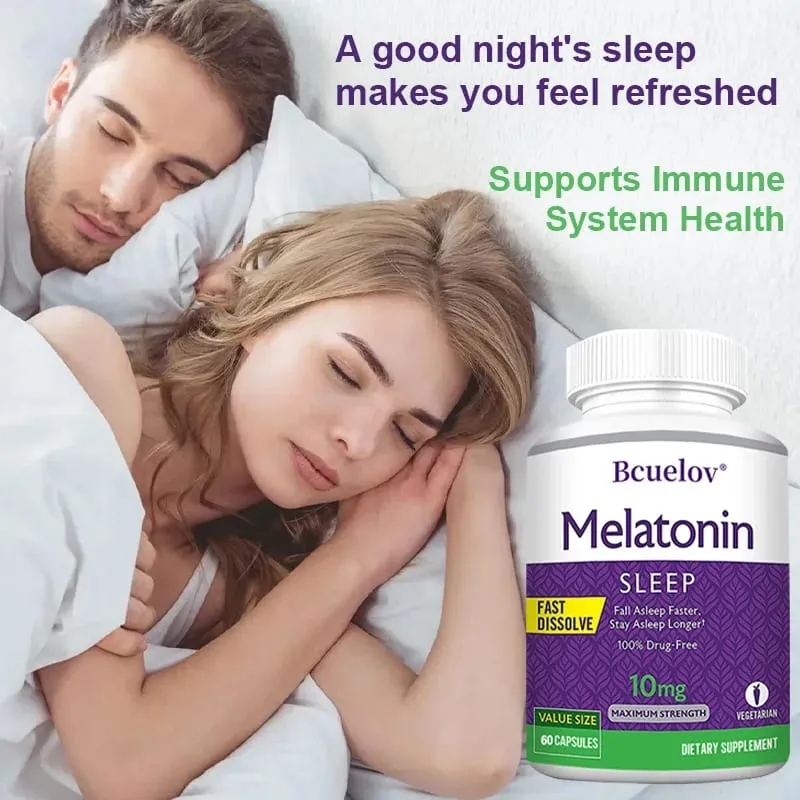 Melatonin 10mg Capsules - Relieves Insomnia Promotes Sleep Quality Prolongs Sleep Time Relaxes The Mind 120 Capsules