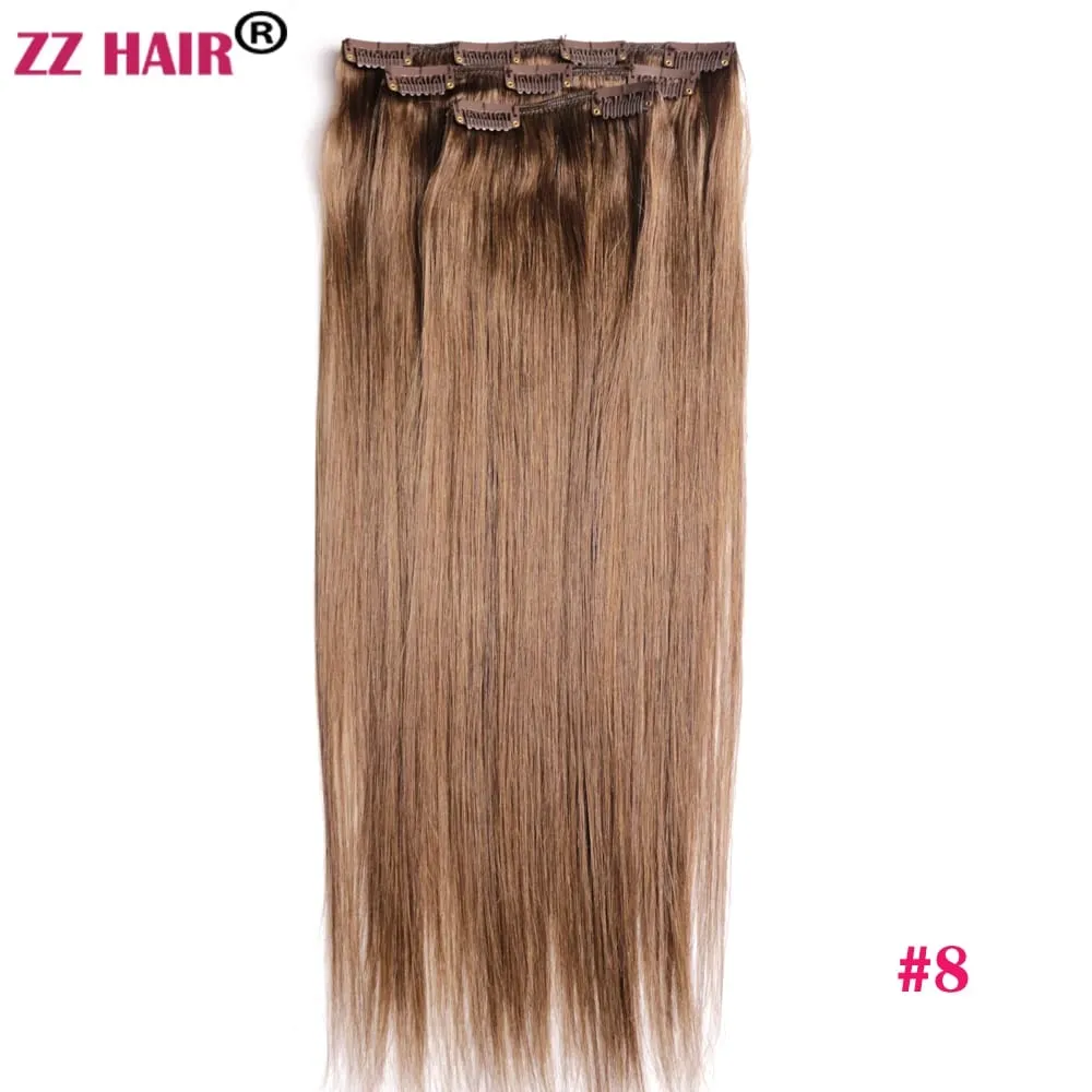 100% תוספות שיער Human Remy 16"-28" 80g-100g 3 יחידות סט 1x20 1x15 1x10 קליפס-בשלוש חתיכות אור ישר טבעי