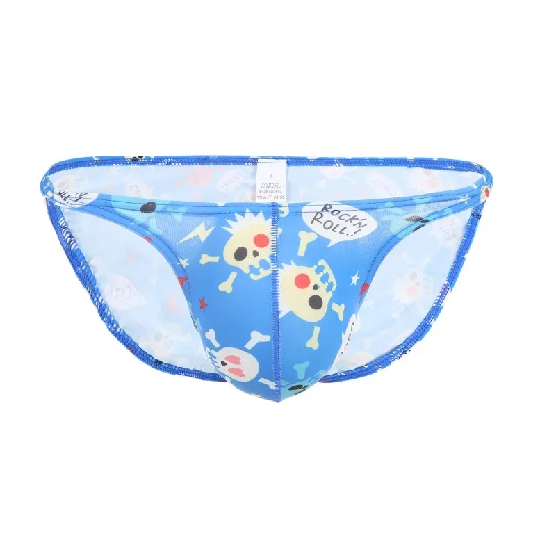 Men's Sexy Swim Briefs Maillot De Bain Bikini Swimsuit With Cool Funny Skull Print for Surf Beachwear Swimming Trunks