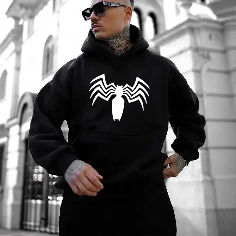 2026 Autumn and Winter New Men's Hoodie Street Fashion Spider Print Sportswear Women's fleece Casual Fun Wear