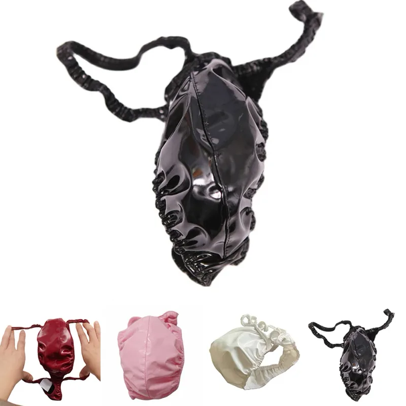 Sexy Men PVC Shiny U Convex Pouch Briefs Low-Rise G-string Latex Oil Gloosy Sexy Thong Carapace U Bulge Underwear