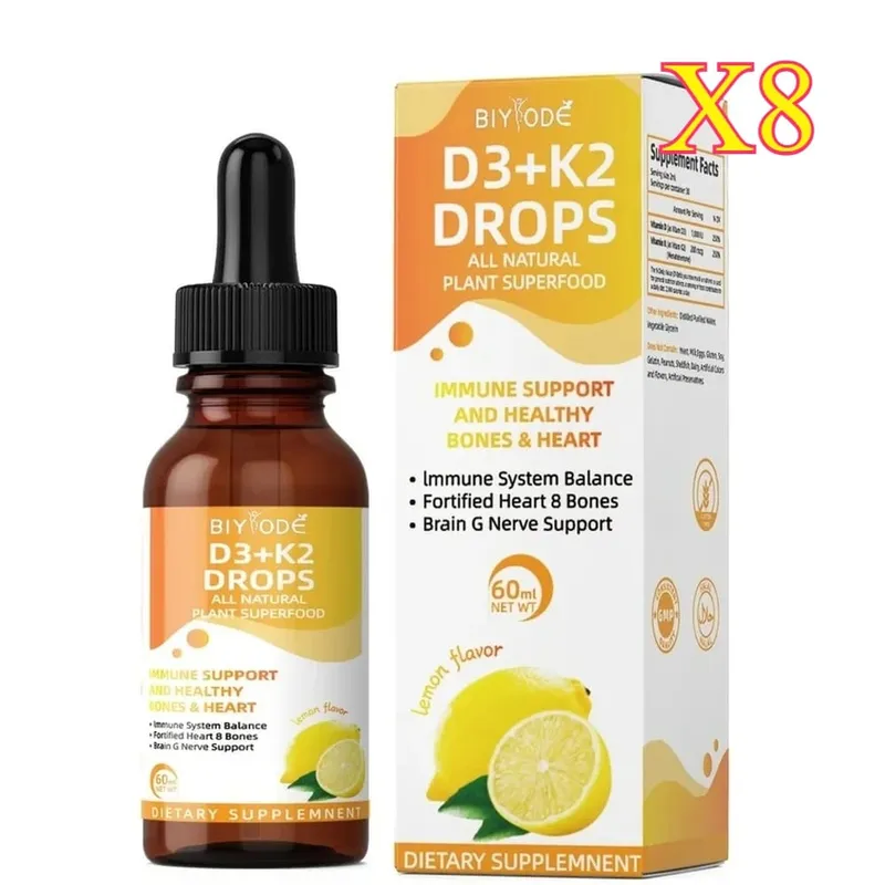 Vitamin D3 K2 Liquid Drops Calcium Absorption and Bone Support 1000 IU D3 with K2 Lemon Flavor 60 ml 30 Servings