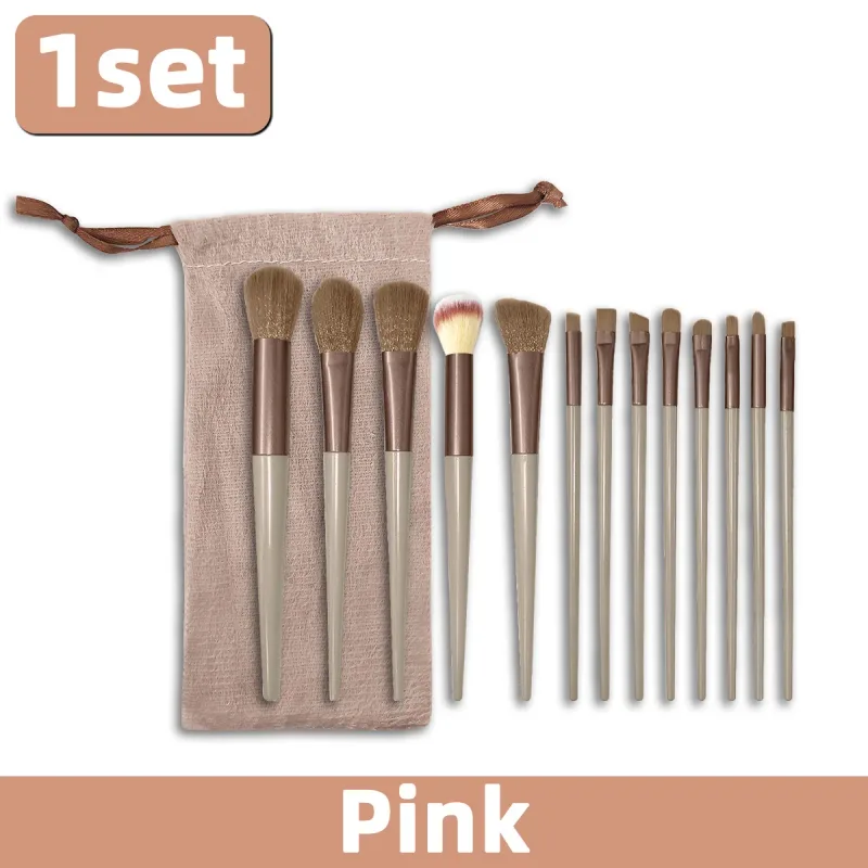 13 Buah/Set Set Kuas Makeup Kuas Kosmetik Serat Sintetis Lembut untuk Wajah Mata Foundation Blush Eyeshadow dengan Kantong Penyimpanan