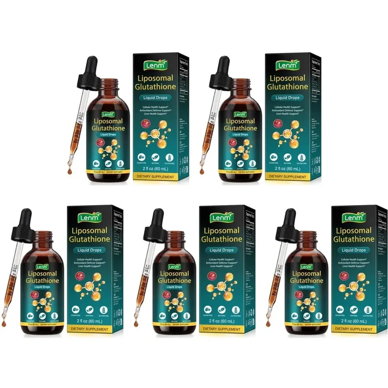 טיפות נוזלי של Lenm Liposomal Glutathione לתמיכה נוגדת חמצון בסלולר ובכבד עם NAC ויטמין C טעם תותים 60 מ"ל