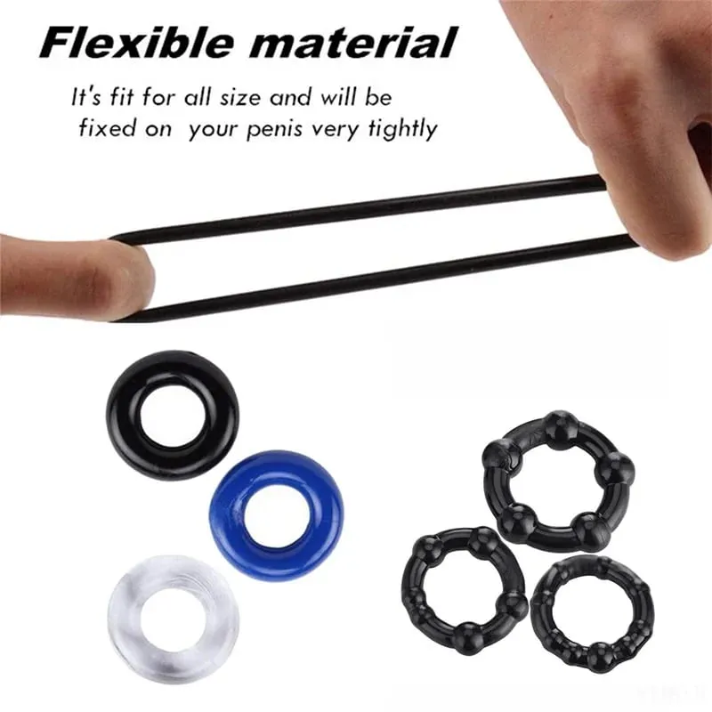 3 unids/set anillo para pene retrasar la eyaculación juguetes para adultos para hombres agrandamiento de pene anillo de silicona para pene juguetes sexuales masculinos erección más fuerte