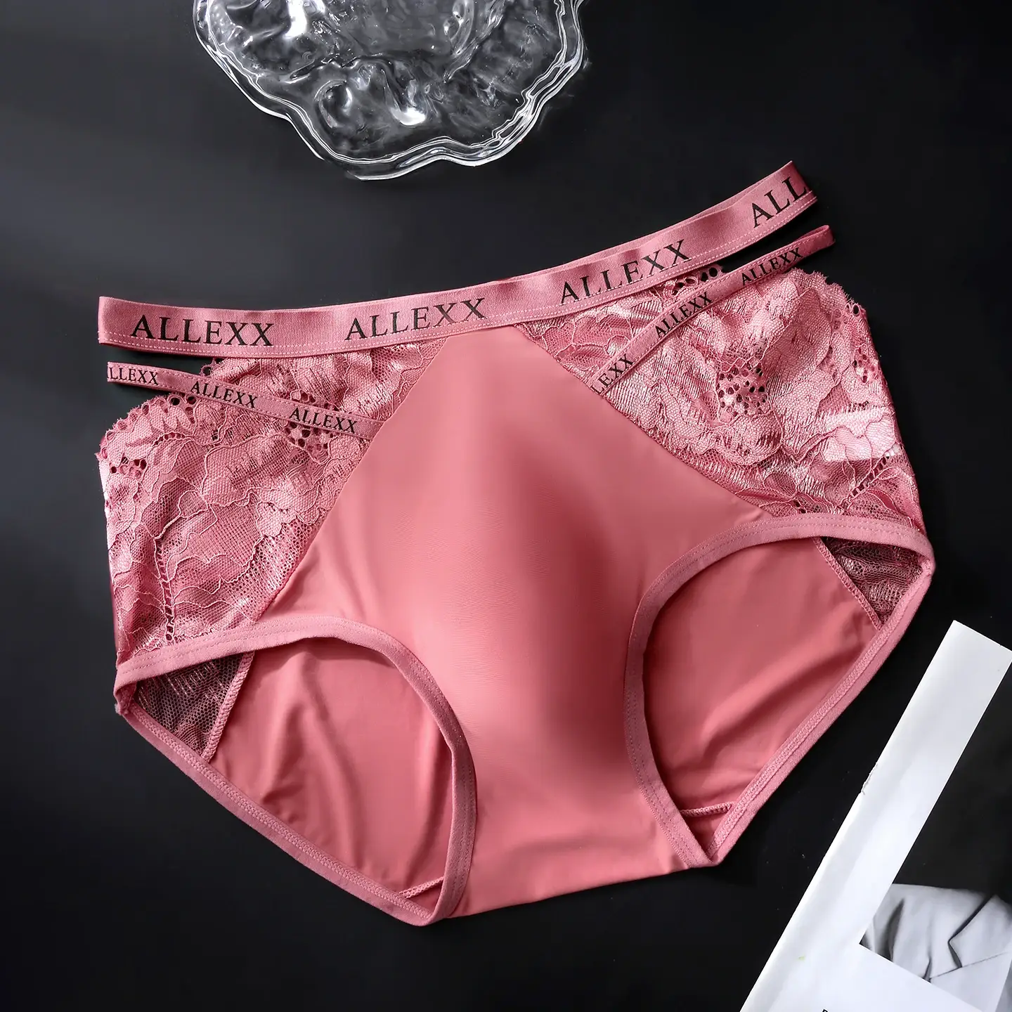 Male Glossy Satin Triangle Briefs Floral Lace Mesh Splice High Waist Elastic Letter Band Soft Breathable Men Underwear