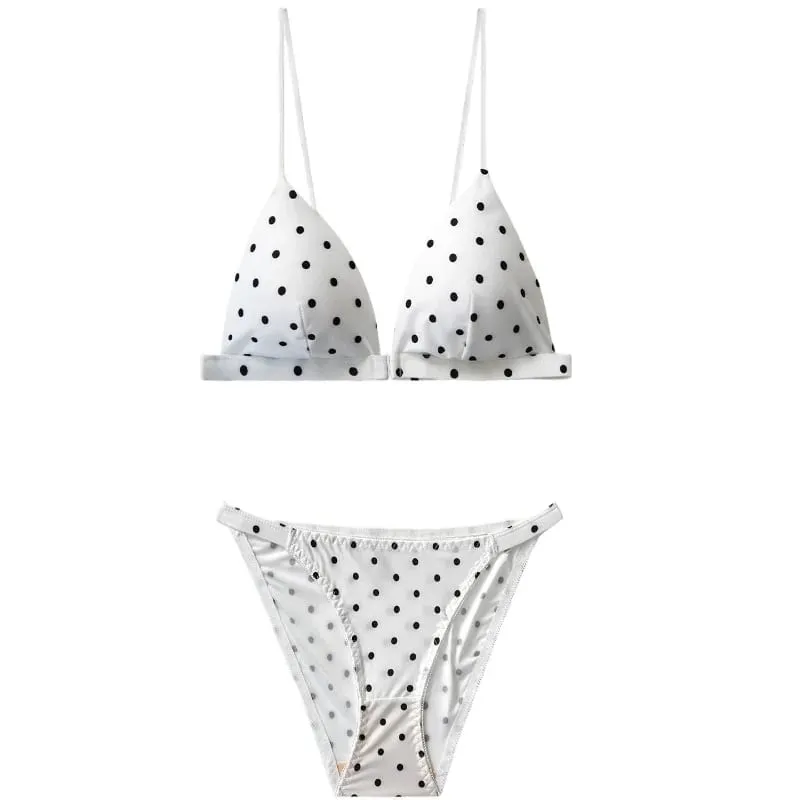 Új női bikini stílusú háromszög kupa bralette szett Retro pöttyös elülső záródású kényelmes push up női fehérnemű
